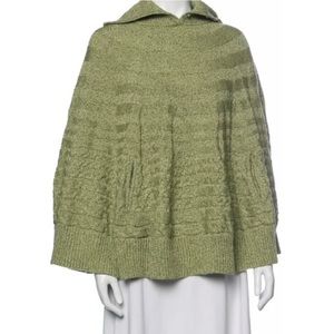 St. John Sport Mockneck Wool Knit Sweater Poncho Green